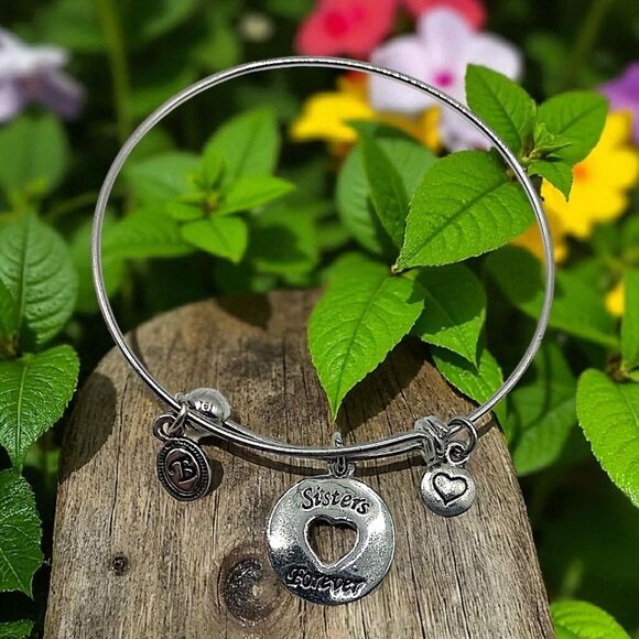 Brighton Sisters Forever Bangle Bracelet Expandable Silver Tone Charm Vintage  - Picture 10 of 16
